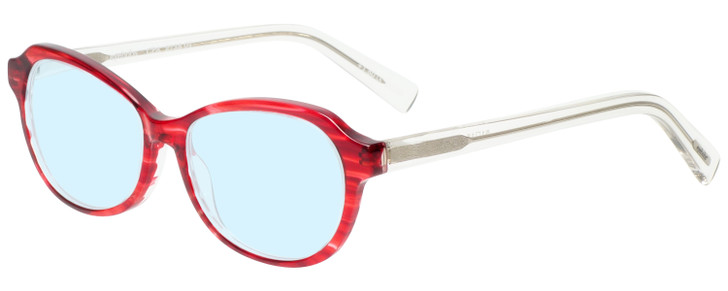 Profile View of Eyebobs CPA 2738-01 Designer Progressive Lens Blue Light Blocking Eyeglasses in Red Crystal Ladies Cateye Full Rim Acetate 51 mm