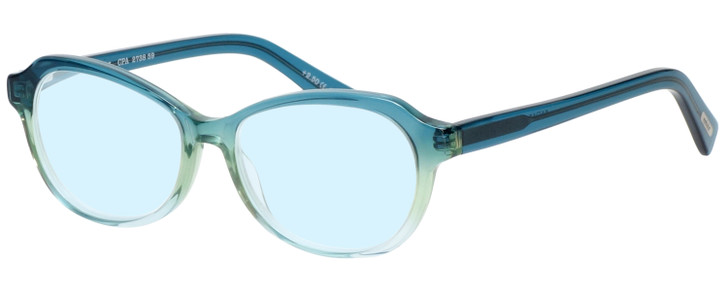 Profile View of Eyebobs CPA 2738-59 Designer Progressive Lens Blue Light Blocking Eyeglasses in Blue Green Crystal Fade Unisex Cateye Full Rim Acetate 51 mm