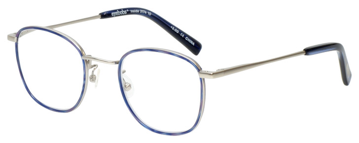 Profile View of Eyebobs Inside 3174-10 Designer Single Vision Prescription Rx Eyeglasses in Blue Silver Unisex Square Full Rim Metal 48 mm