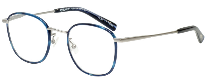 Profile View of Eyebobs Outside 3172-10 Unisex Round Designer Reading Glasses Blue Silver 47 mm