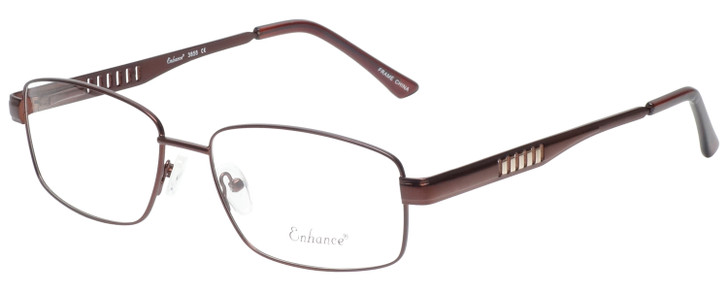 Profile View of Enhance EN3858 Designer Reading Eye Glasses with Custom Cut Powered Lenses in Brown Gold Mens Rectangle Full Rim Metal 59 mm