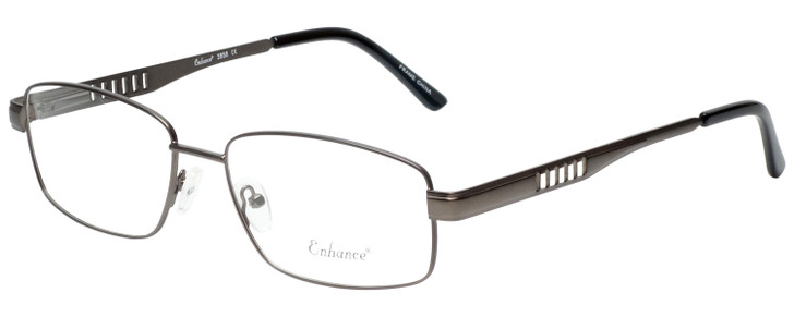 Profile View of Enhance EN3858 Designer Bi-Focal Prescription Rx Eyeglasses in Gunmetal Silver Mens Rectangle Full Rim Metal 59 mm