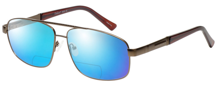 Profile View of Enhance EN3920 Designer Polarized Reading Sunglasses with Custom Cut Powered Blue Mirror Lenses in Matte Coffee Brown Mens Square Full Rim Metal 62 mm