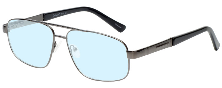 Profile View of Enhance EN3920 Designer Progressive Lens Blue Light Blocking Eyeglasses in Shiny Dark Gunmetal Black Mens Square Full Rim Metal 59 mm