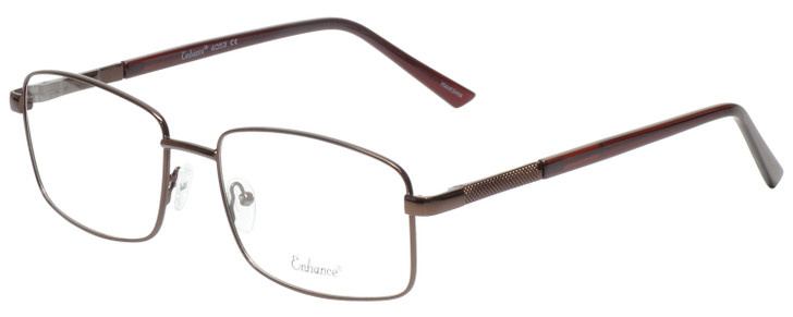 Profile View of Enhance EN4053 Designer Single Vision Prescription Rx Eyeglasses in Shiny Brown Mens Rectangle Full Rim Metal 61 mm