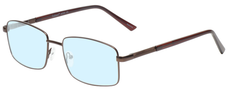 Profile View of Enhance EN4053 Designer Blue Light Blocking Eyeglasses in Shiny Brown Mens Rectangle Full Rim Metal 61 mm