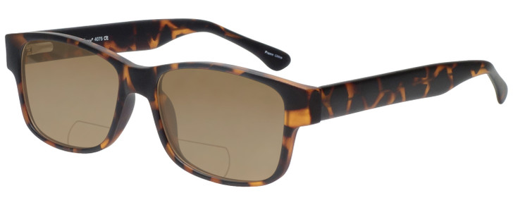 Profile View of Enhance EN4075 Designer Polarized Reading Sunglasses with Custom Cut Powered Amber Brown Lenses in Matte Tortoise Havana Brown Gold Mens Classic Full Rim Acetate 60 mm