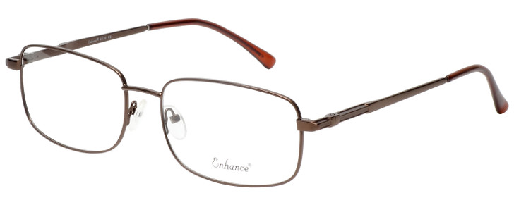 Profile View of Enhance EN4106 Designer Reading Eye Glasses with Custom Cut Powered Lenses in Brown Mens Rectangle Full Rim Metal 60 mm