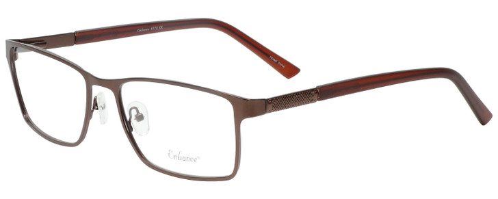 Profile View of Enhance EN4172 Designer Progressive Lens Prescription Rx Eyeglasses in Matte Brown Mens Rectangle Full Rim Metal 59 mm