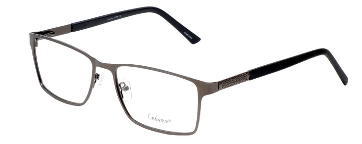 Profile View of Enhance EN4172 Designer Reading Eye Glasses with Custom Cut Powered Lenses in Matte Gunmetal Black Mens Rectangle Full Rim Metal 59 mm