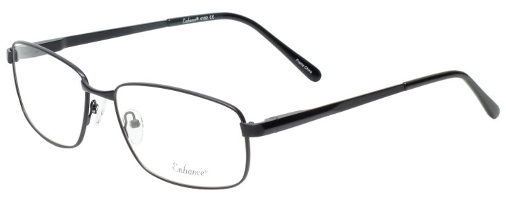 Profile View of Enhance EN4182 Designer Single Vision Prescription Rx Eyeglasses in Satin Black Mens Rectangle Full Rim Metal 60 mm