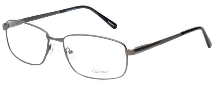Profile View of Enhance EN4182 Designer Single Vision Prescription Rx Eyeglasses in Satin Gunmetal Black Mens Rectangle Full Rim Metal 60 mm