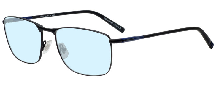 Profile View of OGA 10063O-NB04 Designer Progressive Lens Blue Light Blocking Eyeglasses in Satin Black Blue Unisex Rectangle Full Rim Metal 59 mm