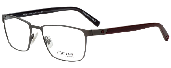 Profile View of OGA 10038O-GR11 Designer Reading Glasses in Gun Metal Silver Burgundy Red 56 mm