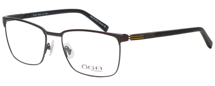 Profile View of OGA 10073O-MD11 Designer Reading Eye Glasses with Custom Cut Powered Lenses in Satin Brown Black Gold Unisex Rectangle Full Rim Metal 58 mm