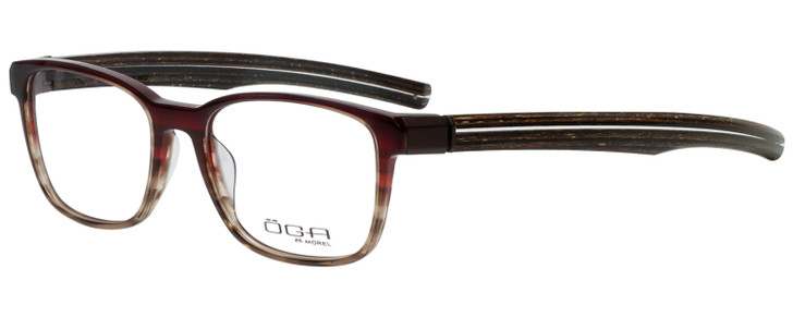 Profile View of OGA 10002O-RM22 Designer Bi-Focal Prescription Rx Eyeglasses in Burgundy Red Crystal Brown Fade Unisex Rectangle Full Rim Acetate 54 mm