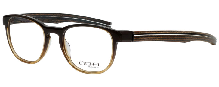 Profile View of OGA 10001O-MM12 Designer Progressive Lens Prescription Rx Eyeglasses in Brown Crystal Fade Unisex Oval Full Rim Acetate 52 mm
