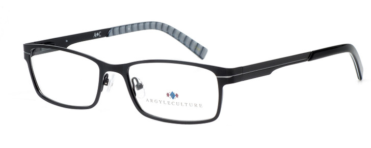 Profile View of Argyleculture Bix Unisex Designer Reading Glasses Black Silver Grey Stripe 55 mm