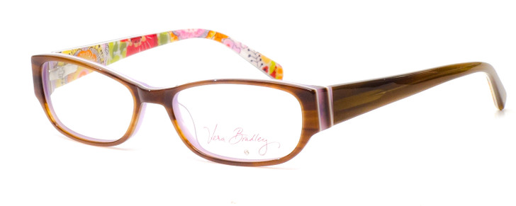 Profile View of Vera Bradley Brandy Designer Reading Eye Glasses with Custom Cut Powered Lenses in Clementine Brown Horn White Purple Layer Ladies Rectangle Full Rim Acetate 52 mm