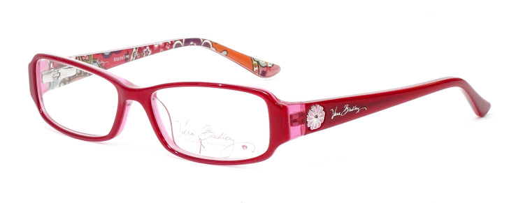 Profile View of Vera Bradley Madeline Designer Single Vision Prescription Rx Eyeglasses in Red Pink Swirl Ladies Rectangle Full Rim Acetate 50 mm