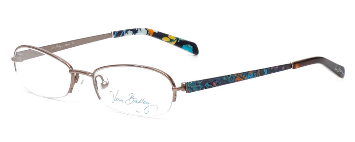 Profile View of Vera Bradley Carrie Designer Reading Eye Glasses with Custom Cut Powered Lenses in Gold Midnight Blues Ladies Oval Full Rim Metal 50 mm