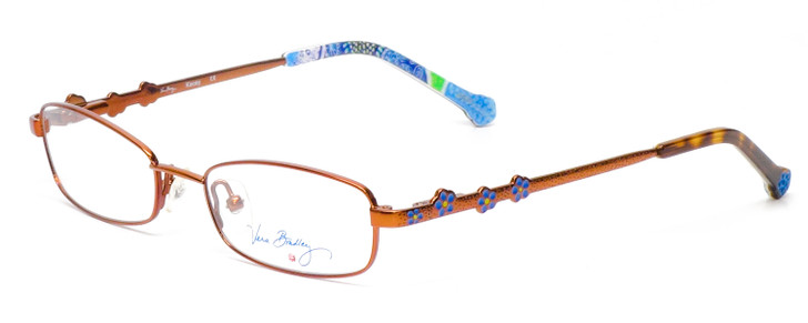 Profile View of Vera Bradley KIDS Kacey Girl Reading Glasses Doodle Daisy Brown Blue Flower 46mm