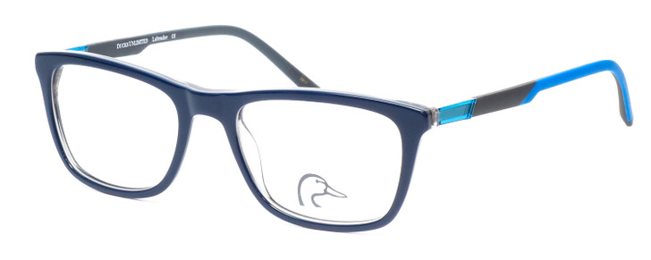 Profile View of Ducks Unlimited Labrador Designer Bi-Focal Prescription Rx Eyeglasses in Navy Blue Mens Rectangle Full Rim Acetate 54 mm