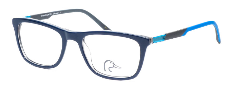 Profile View of Ducks Unlimited Labrador Designer Progressive Lens Prescription Rx Eyeglasses in Navy Blue Mens Rectangle Full Rim Acetate 54 mm