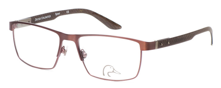 Profile View of Ducks Unlimited Spear Designer Bi-Focal Prescription Rx Eyeglasses in Brown Mens Rectangle Full Rim Metal 56 mm