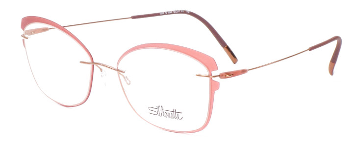 Profile View of Silhouette Dynamic Color Wave Designer Bi-Focal Prescription Rx Eyeglasses in Matte Pink Ladies Cateye Full Rim Acetate 53 mm