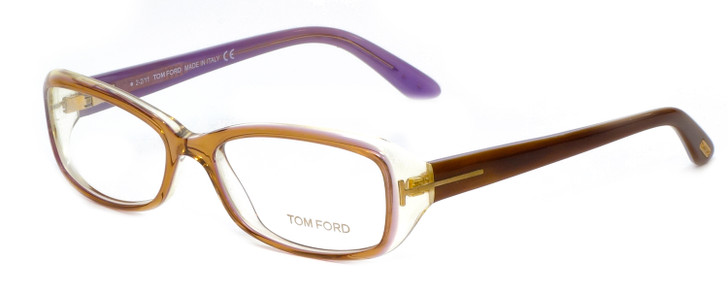 Profile View of Tom Ford  Designer Reading Eye Glasses with Custom Cut Powered Lenses in Pink Brown Ladies Rectangle Full Rim Acetate 54 mm