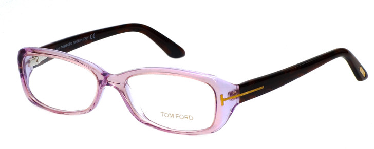 Profile View of Tom Ford  Designer Reading Eye Glasses with Custom Cut Powered Lenses in Brown Crystal Layer Purple Unisex Rectangle Full Rim Acetate 54 mm