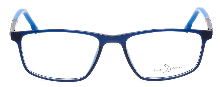 Front View of Santini Mavaldi  Designer Single Vision Prescription Rx Eyeglasses in Matte Blue Unisex Classic Full Rim Acetate 55 mm