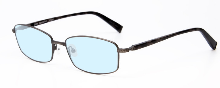 Profile View of John Varvatos V150-GUN Designer Progressive Lens Blue Light Blocking Eyeglasses in Antique Gun Metal Unisex Rectangle Full Rim Metal 56 mm