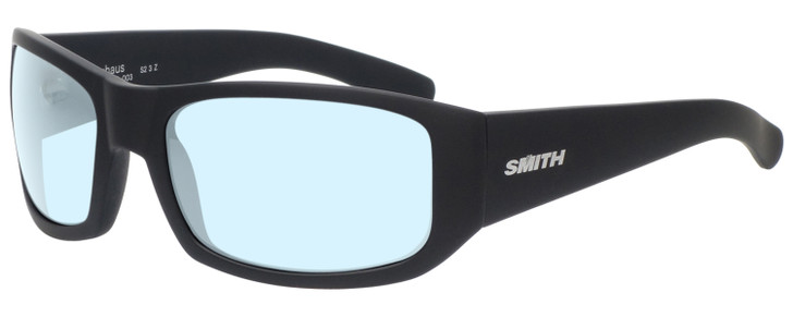 Profile View of Smith Optics BAUHAUS Designer Progressive Lens Blue Light Blocking Eyeglasses in Matte Black Mens Classic Full Rim Acetate 59 mm