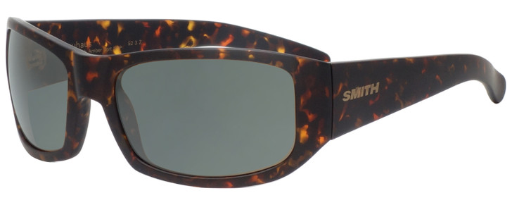 Profile View of Smith Optics BAUHAUS Designer Polarized Sunglasses with Custom Cut Smoke Grey Lenses in Matte Tortoise Havana Mens Classic Full Rim Acetate 59 mm