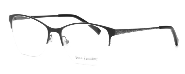 Profile View of Vera Bradley Deirdre Designer Single Vision Prescription Rx Eyeglasses in Bramble Black Navy Blue Ladies Cateye Semi-Rimless Metal 55 mm