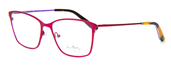 Profile View of Vera Bradley Lucy Designer Single Vision Prescription Rx Eyeglasses in Pop Art Pink Purple Ladies Cateye Full Rim Metal 54 mm