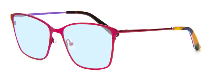 Profile View of Vera Bradley Lucy Designer Blue Light Blocking Eyeglasses in Pop Art Pink Purple Ladies Cateye Full Rim Metal 54 mm