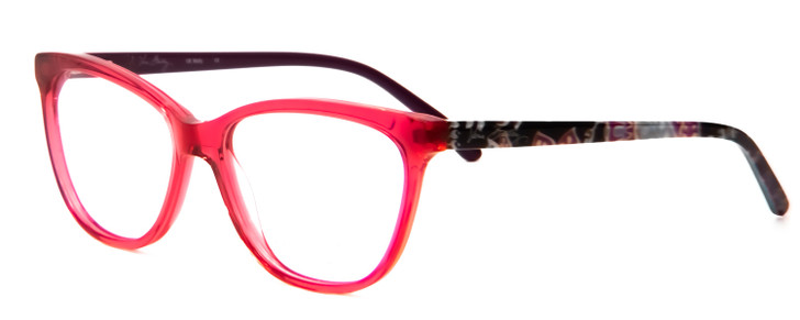 Profile View of Vera Bradley Molly Designer Progressive Lens Prescription Rx Eyeglasses in Alpine Floral Crystal Red Purple Pink Ladies Cateye Full Rim Acetate 54 mm