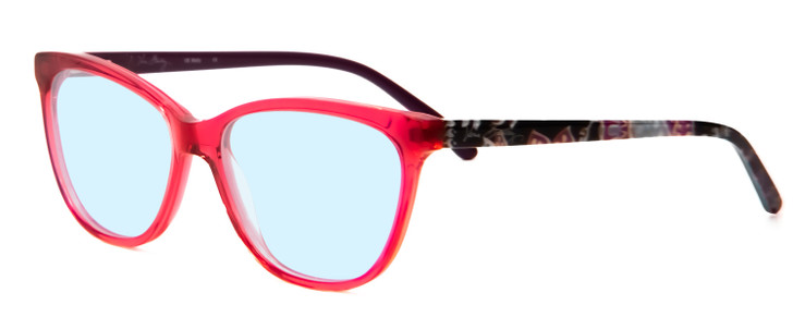 Profile View of Vera Bradley Molly Designer Progressive Lens Blue Light Blocking Eyeglasses in Alpine Floral Crystal Red Purple Pink Ladies Cateye Full Rim Acetate 54 mm