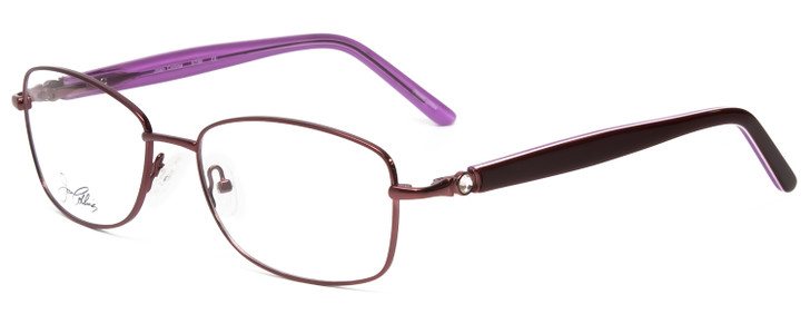 Profile View of Joan Collins JC9796-BUR Designer Bi-Focal Prescription Rx Eyeglasses in Burgundy Red Lilac Purple Crystals Ladies Square Full Rim Stainless Steel 57 mm