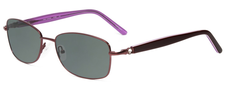 Profile View of Joan Collins JC9796-BUR Designer Polarized Sunglasses with Custom Cut Smoke Grey Lenses in Burgundy Red Lilac Purple Crystals Ladies Square Full Rim Stainless Steel 57 mm