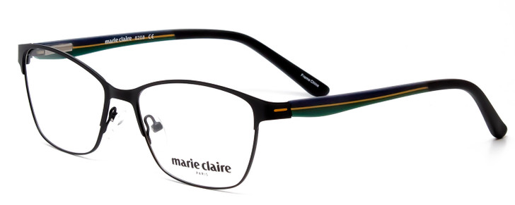 Profile View of Marie Claire MC6208-BLK Designer Reading Eye Glasses with Custom Cut Powered Lenses in Black Green Ladies Cateye Full Rim Stainless Steel 52 mm