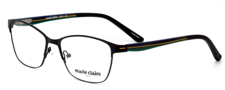 Profile View of Marie Claire MC6208-BLK Designer Single Vision Prescription Rx Eyeglasses in Black Green Ladies Cateye Full Rim Stainless Steel 52 mm