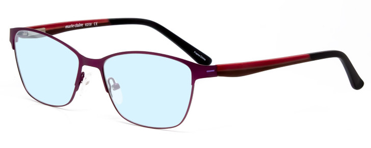 Profile View of Marie Claire MC6208-GRP Designer Blue Light Blocking Eyeglasses in Grape Purple Red Black Ladies Cateye Full Rim Stainless Steel 52 mm