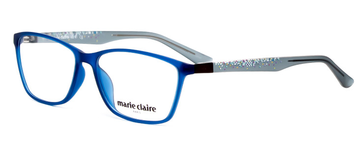 Profile View of Marie Claire MC6210-BLU Designer Reading Eye Glasses with Custom Cut Powered Lenses in Matte Crystal Blue Grey Ladies Classic Full Rim Acetate 55 mm