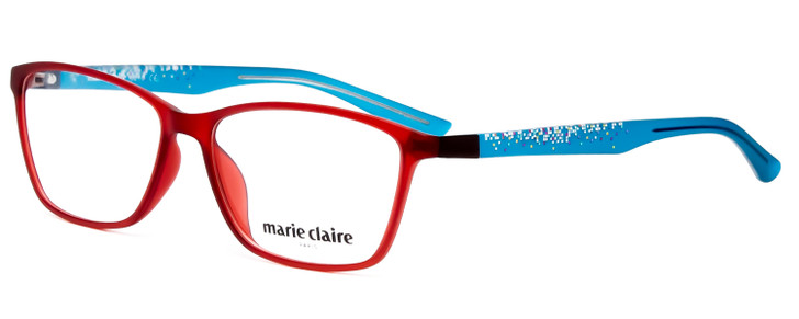 Profile View of Marie Claire MC6210-RBL Designer Reading Glasses in Matte Crystal Red Blue 55 mm