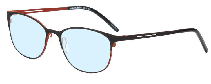 Profile View of Marie Claire MC6216-BOG Designer Blue Light Blocking Eyeglasses in Black Orange Ladies Classic Full Rim Stainless Steel 51 mm