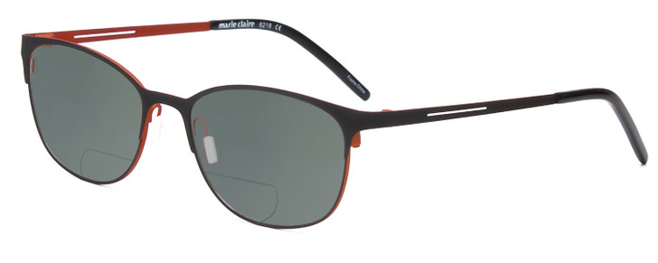 Profile View of Marie Claire MC6216-BOG Designer Polarized Reading Sunglasses with Custom Cut Powered Smoke Grey Lenses in Black Orange Ladies Classic Full Rim Stainless Steel 51 mm